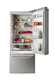 Abundant Food Selection in Open Refrigerator