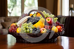 Abundant Fruit basket dining room. Generate Ai