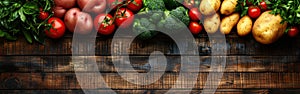 Abundant Harvest: Food Photography on Dark Wooden Table Featuring Square Potatoes and Fresh Vegetables