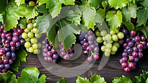 Abundant Harvest: A Vibrant Border of Fresh Grapevine Laden with Ripe Grapes