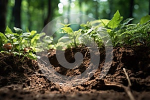 Abundant Plant growing forest soil. Generate Ai photo