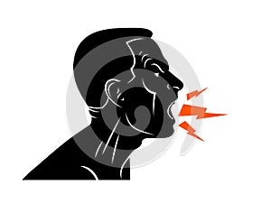 Abuse verbal aggression and anger man face profile screaming and shouting vector illustration isolated