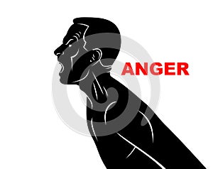 Abuse verbal aggression and anger man face profile screaming and shouting vector illustration isolated