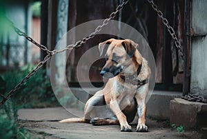 Abused dog alone abandoned on street. Generate ai