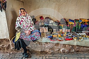 Woman selling souvernis in Abyaneh