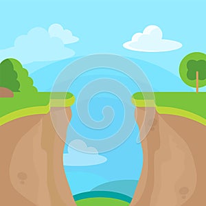 Abyss or cliff concept with trees, sky and clouds. Vector illustration. photo