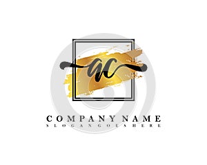 AC Initial handwriting logo and gold brush template