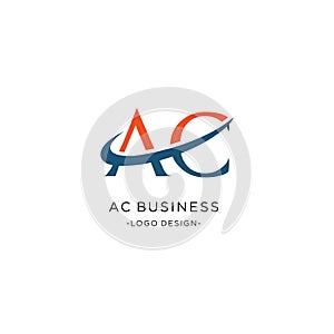 AC Letter Logo Design with Serif Font and swoosh Vector Illustration