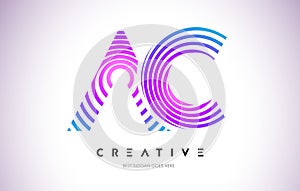 AC Lines Warp Logo Design. Letter Icon Made with Purple Circular