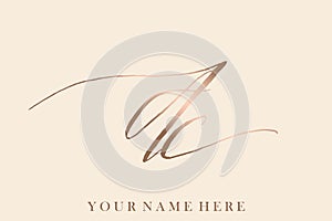 AC monogram. Calligraphy letter A, letter C signature logo.