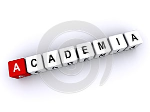 academia word block on white photo