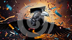 Academic Ascent: Celebratory Raven in Graduation Cap