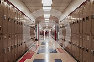Academic atmosphere school hallways lined with rows of lockers