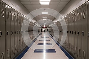 Academic atmosphere school hallways lined with rows of lockers photo
