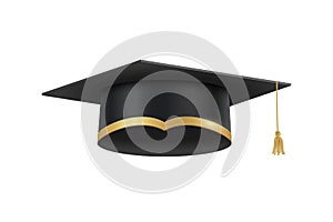 Academic cap for graduation ceremony in high school, college or university. Education hat isolated on white. Vector