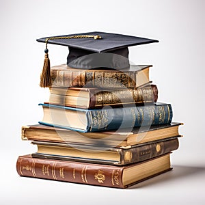 academic cap on old books on a white background