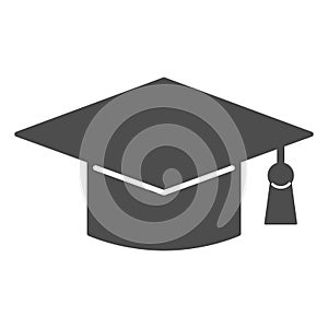 Academic cap solid icon, education concept, Student graduation hat sign on white background, Graduation cap icon in