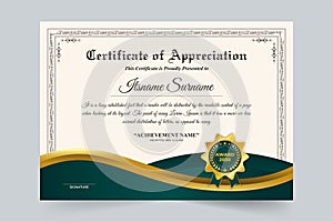 Academic course and diploma certificate design with vintage frame elements. Modern credential and honor certificate design with