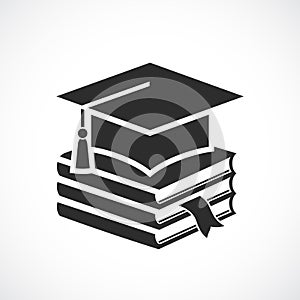 Academic hat and textbooks, graduation icon