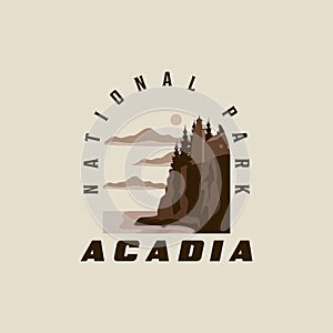 acadia national park logo vintage vector illustration template icon graphic design. sign or symbol for tourism of america travel