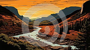 Acadia National Park Valley Postcard: Tim Doyle Style Illustration