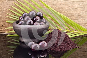 Acai fruit and powder Euterpe oleracea