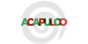 Acapulco in the Mexico emblem. The design features a geometric style, vector illustration with bold typography in a modern font.