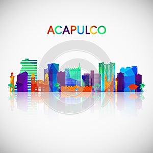 Acapulco skyline silhouette in colorful geometric style.