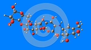 Acarbose molecular structure isolated on blue