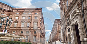 Accademia delle Scienze Street with Palazzo Carignano in Turin,Italy