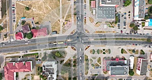 accelerated video 4x aerial view above on road junction with heavy traffic