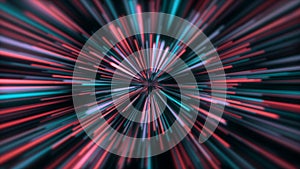 Acceleration speed motion tunnel light and stripes moving fast over dark background abstract colorful lines 4k animation