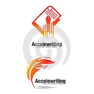 Accelewriting conceot vector logo for fast writing idea