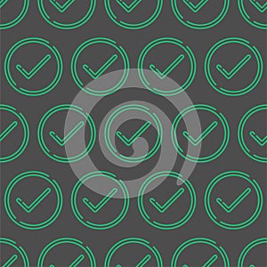 Accept aproved icon vector seamless pattern. Outline circle button. Check mark symbol. Checkmark yes ok confirm sign