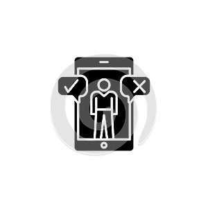Accept or decline mobile black icon concept. Accept or decline mobile flat vector symbol, sign, illustration.