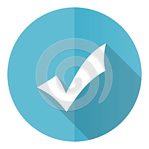 Accept vector icon, tick flat design blue round web button isolated on white background