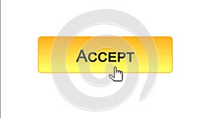 Accept web interface button clicked with mouse cursor, orange color design