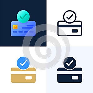 Accepted payment Credit card vector stock icon set. The concept of a successful bank payment transaction. The front side of the