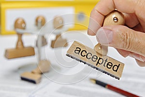 Accepted printed on rubber stamp