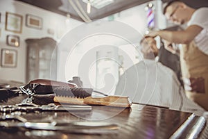 Accesories for cutting on the table in a barbershop