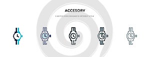 Accesory icon in different style vector illustration. two colored and black accesory vector icons designed in filled, outline,