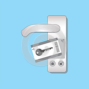 Access control. Plastic key card. Electronic modern system for opening, closing, lock and unlock doors