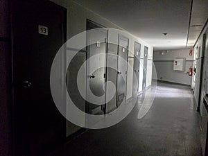 access corridor to friezes with the darkest door number 13 in the Coliseum dos Recreios in Lisbon.