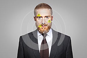 Access denied, Biometric verification error - businessman face recognition with bug