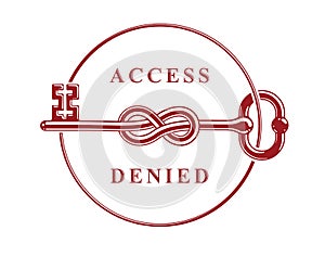 Access Denied, Knotted key allegorical symbol, vintage antique turnkey in a knot, blocked account, personal data protection,