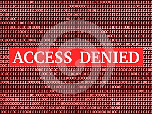 Access denied message on red binary code background