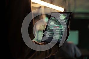 Access denied message on tablet screen, unsuccessful password cracking