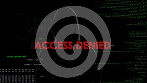 Access denied, unsuccessful hacking attempt on server, hacker on background