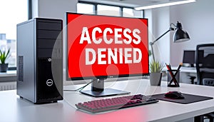 Access Denied Warning on Computer Screen in Modern Office