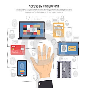 Access By Fingerprint Flat Illustration